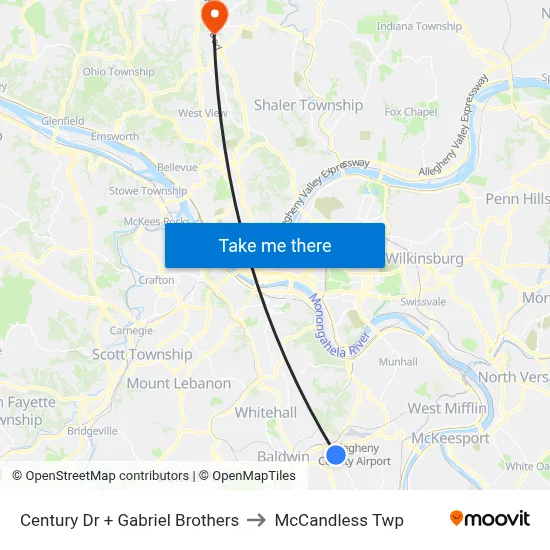 Century Dr + Gabriel Brothers to McCandless Twp map
