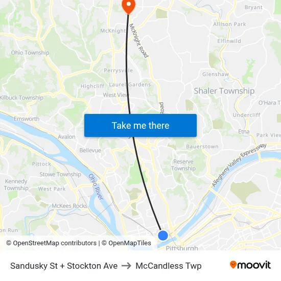 Sandusky St + Stockton Ave to McCandless Twp map