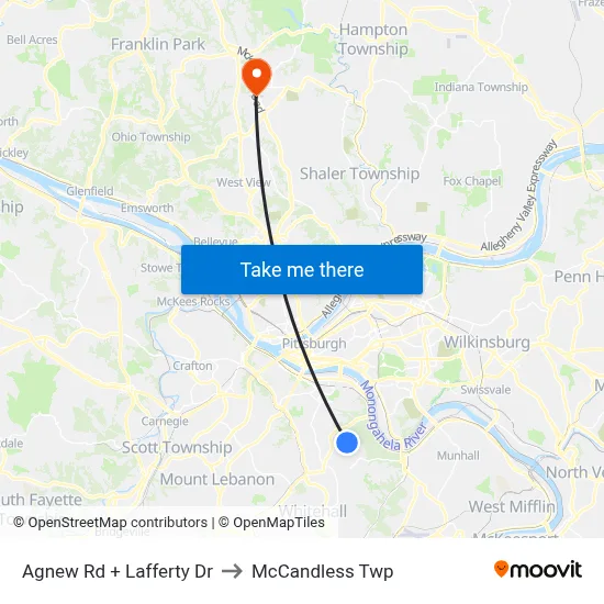 Agnew Rd + Lafferty Dr to McCandless Twp map