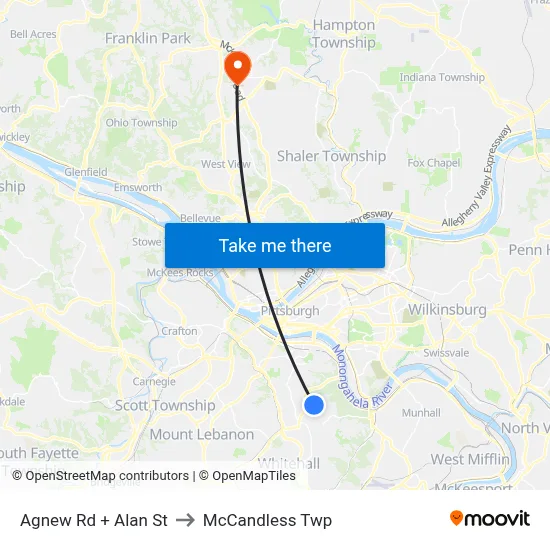 Agnew Rd + Alan St to McCandless Twp map