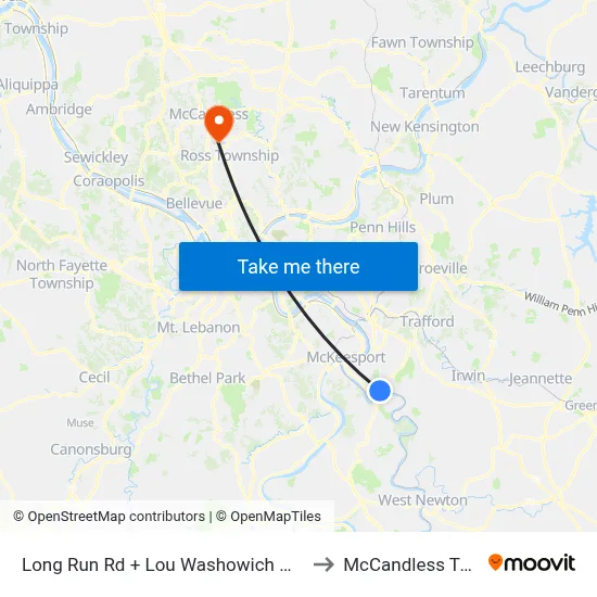 Long Run Rd + Lou Washowich Way to McCandless Twp map
