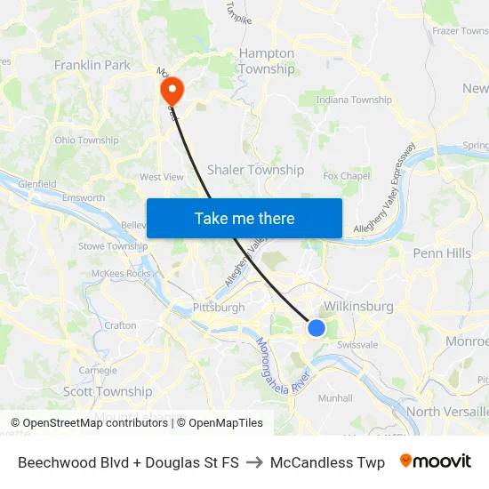Beechwood Blvd + Douglas St FS to McCandless Twp map