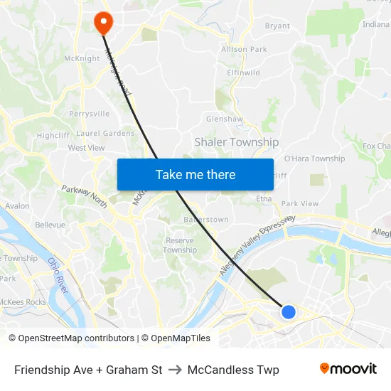 Friendship Ave + Graham St to McCandless Twp map