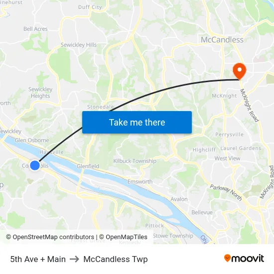 5th Ave + Main to McCandless Twp map