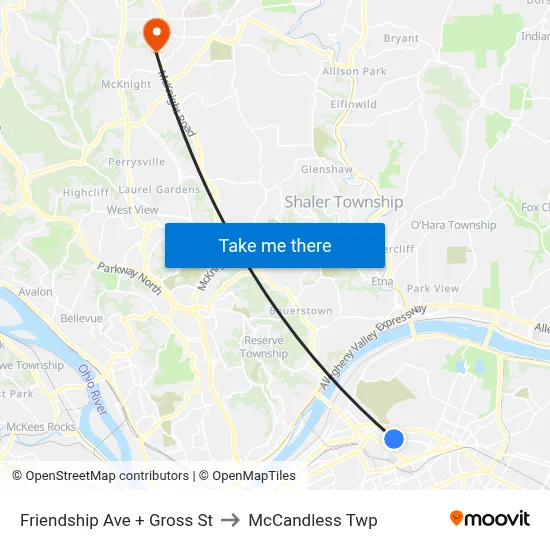 Friendship Ave + Gross St to McCandless Twp map