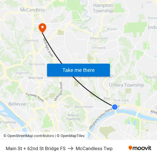 Main St + 62nd St Bridge FS to McCandless Twp map