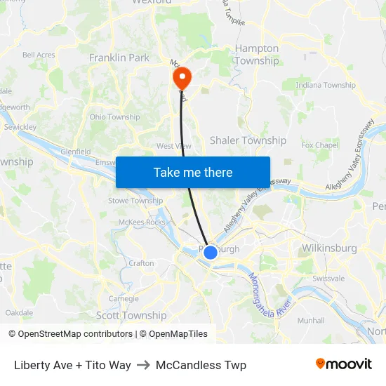Liberty Ave + Tito Way to McCandless Twp map