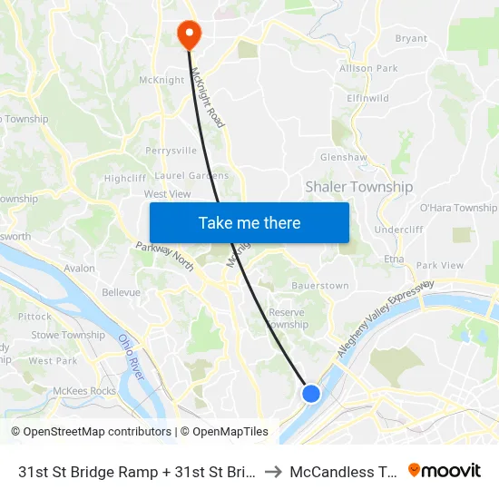 31st St Bridge Ramp + 31st St Bridge to McCandless Twp map