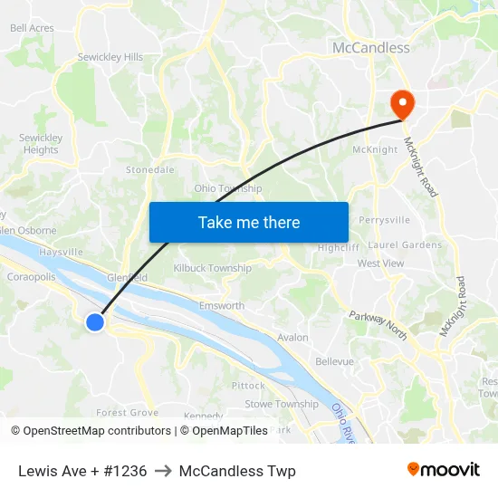 Lewis Ave + #1236 to McCandless Twp map