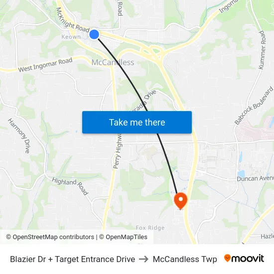 Blazier Dr + Target Entrance Drive to McCandless Twp map