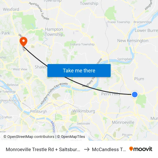 Monroeville Trestle Rd + Saltsburg Rd to McCandless Twp map