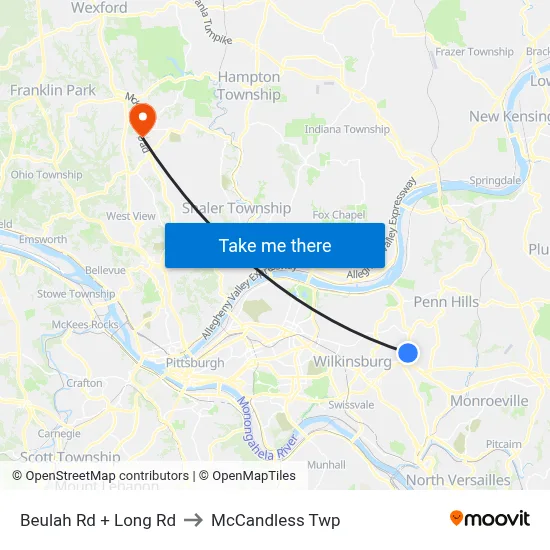 Beulah Rd + Long Rd to McCandless Twp map