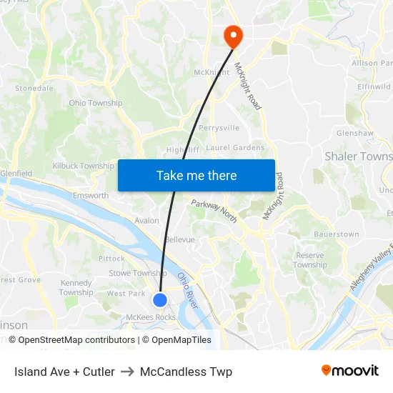 Island Ave + Cutler to McCandless Twp map