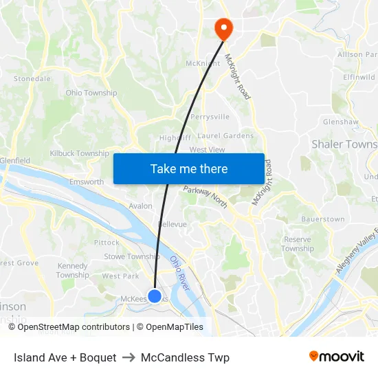 Island Ave + Boquet to McCandless Twp map