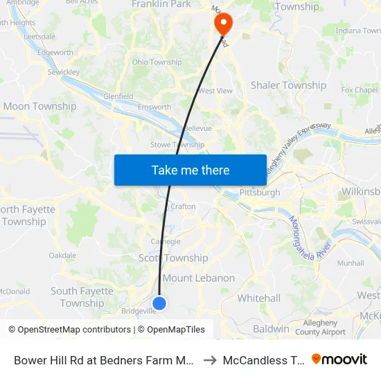 Bower Hill Rd at Bedners Farm Market to McCandless Twp map