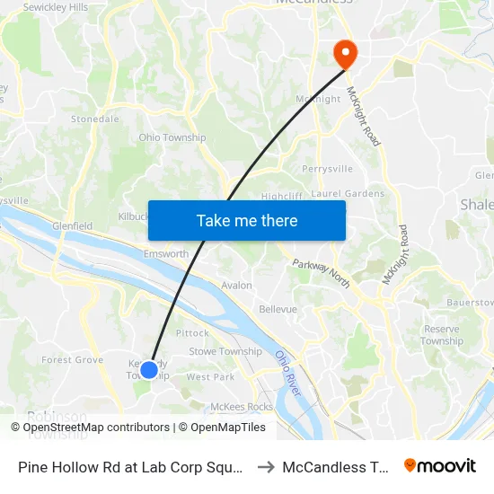 Pine Hollow Rd at Lab Corp Square to McCandless Twp map