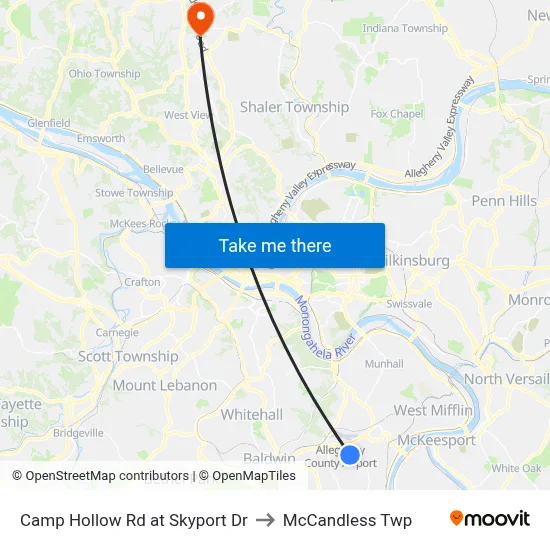 Camp Hollow Rd at Skyport Dr to McCandless Twp map