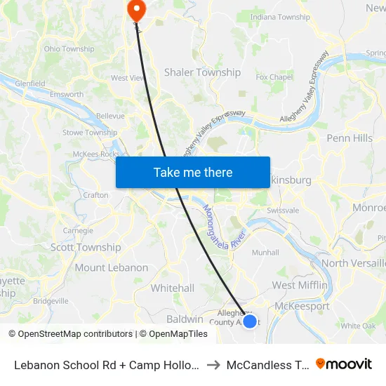 Lebanon School Rd + Camp Hollow Rd to McCandless Twp map