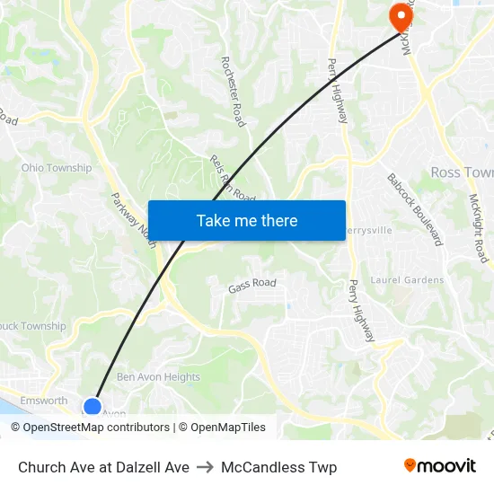 Church Ave at Dalzell Ave to McCandless Twp map