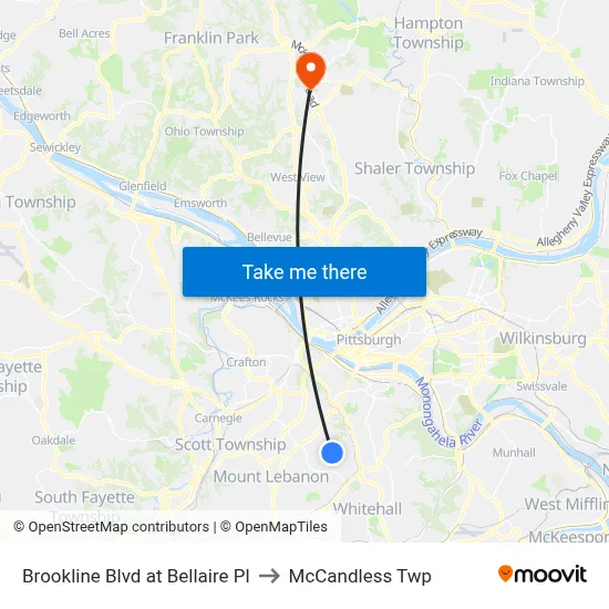 Brookline Blvd at Bellaire Pl to McCandless Twp map