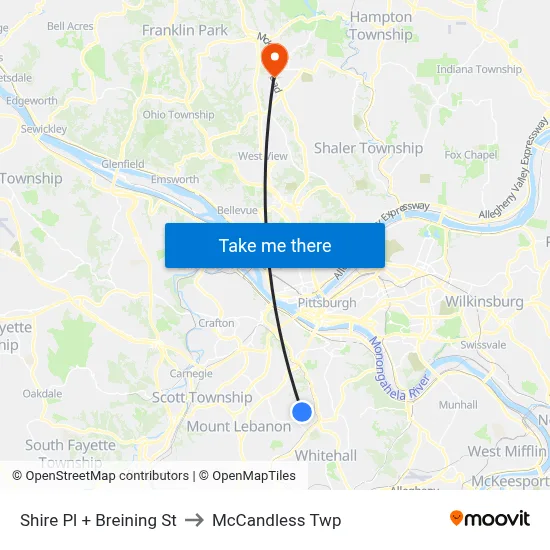 Shire Pl + Breining St to McCandless Twp map