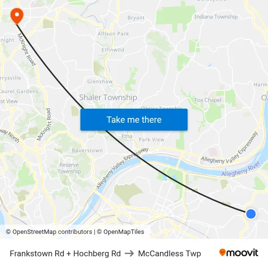 Frankstown Rd + Hochberg Rd to McCandless Twp map