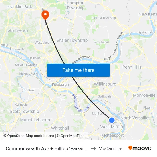 Commonwealth Ave + Hilltop/Parkview Manor Apts to McCandless Twp map