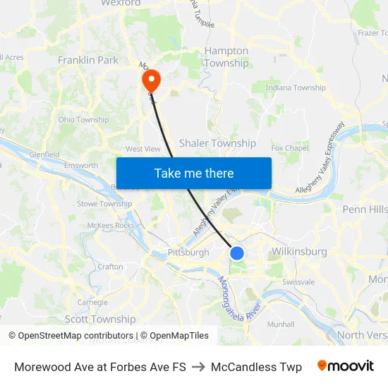 Morewood Ave at Forbes Ave FS to McCandless Twp map