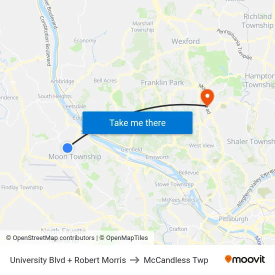 University Blvd + Robert Morris to McCandless Twp map