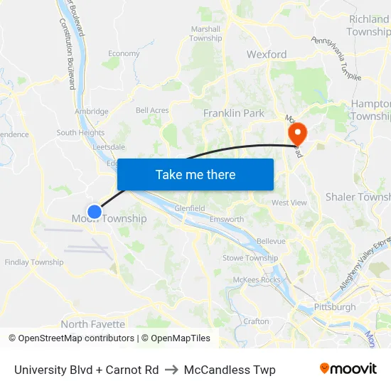 University Blvd + Carnot Rd to McCandless Twp map