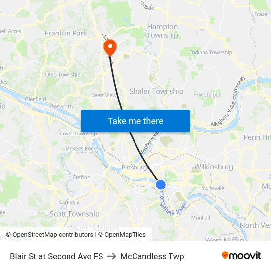 Blair St at Second Ave FS to McCandless Twp map
