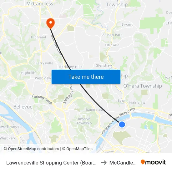 Lawrenceville Shopping Center (Boarding Stop-Shelter) to McCandless Twp map