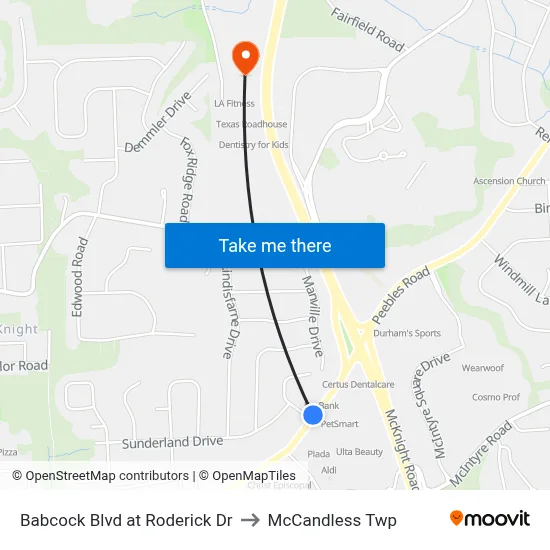 Babcock Blvd at Roderick Dr to McCandless Twp map