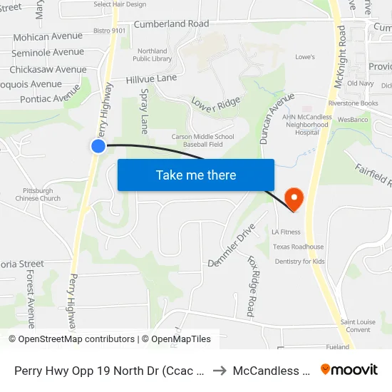 Perry Hwy Opp 19 North Dr (Ccac North) to McCandless Twp map