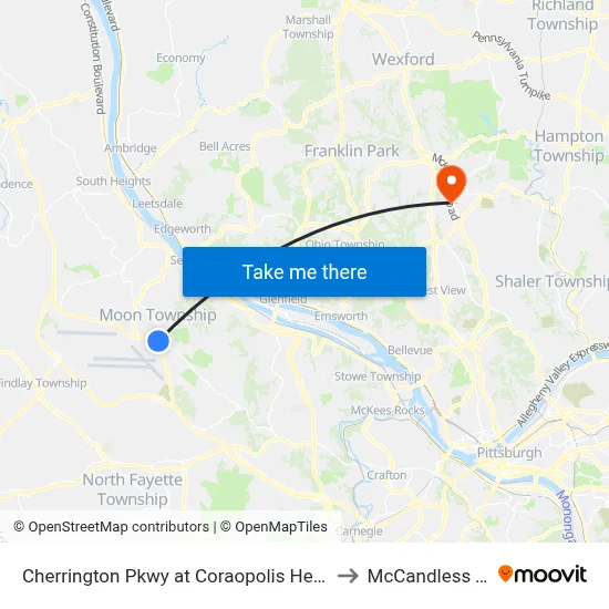 Cherrington Pkwy at Coraopolis Heights Rd to McCandless Twp map