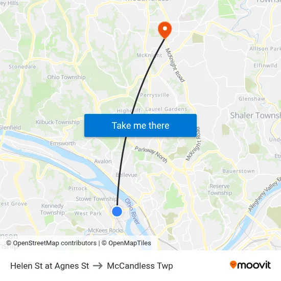 Helen St at Agnes St to McCandless Twp map