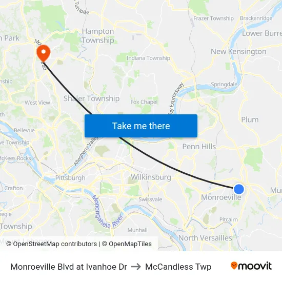 Monroeville Blvd at Ivanhoe Dr to McCandless Twp map