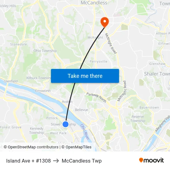 Island Ave + #1308 to McCandless Twp map
