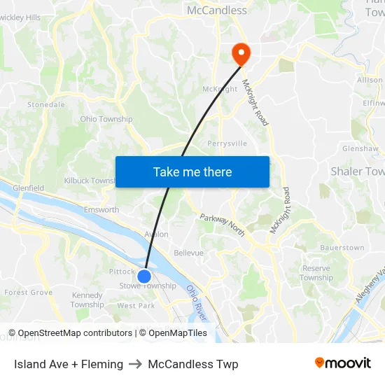 Island Ave + Fleming to McCandless Twp map