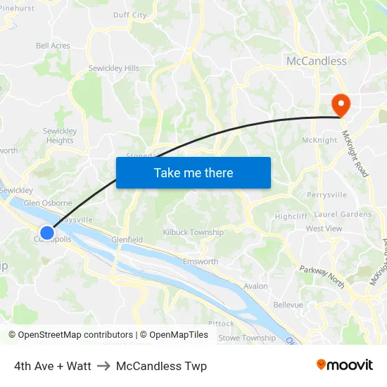 4th Ave + Watt to McCandless Twp map