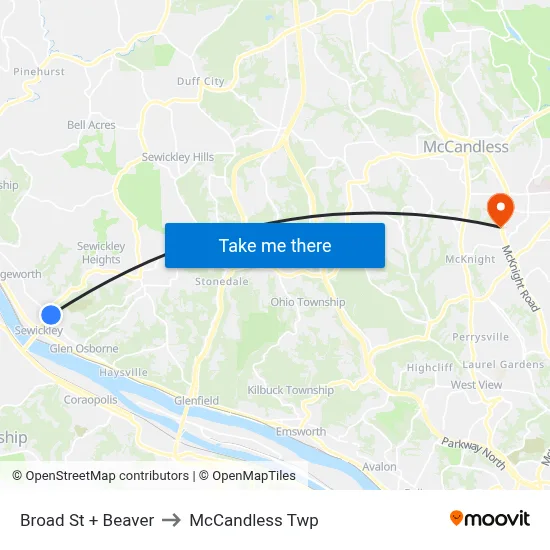Broad St + Beaver to McCandless Twp map