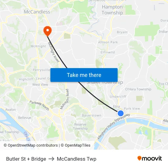 Butler St + Bridge to McCandless Twp map