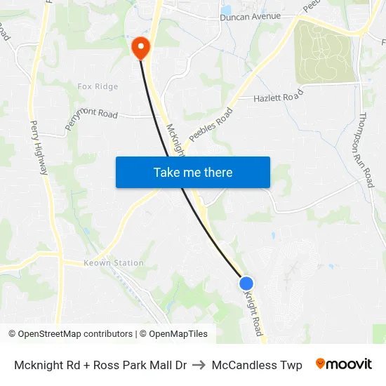 Mcknight Rd + Ross Park Mall Dr to McCandless Twp map