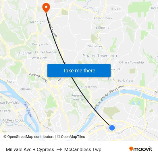 Millvale Ave + Cypress to McCandless Twp map