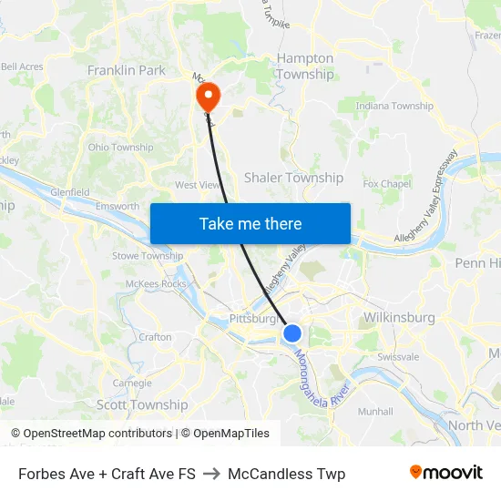 Forbes Ave + Craft Ave FS to McCandless Twp map