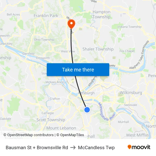 Bausman St + Brownsville Rd to McCandless Twp map
