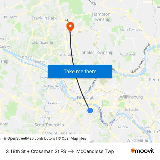 S 18th St + Crossman St FS to McCandless Twp map