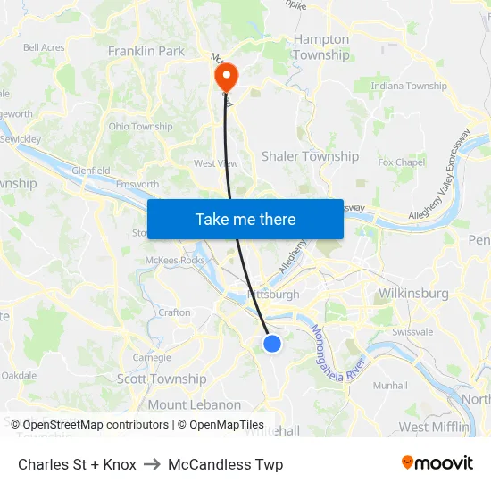 Charles St + Knox to McCandless Twp map