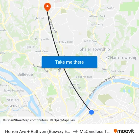 Herron Ave + Ruthven (Busway Ent) to McCandless Twp map