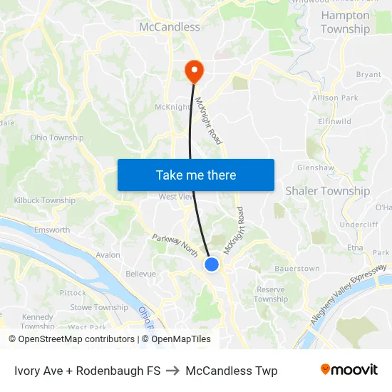 Ivory Ave + Rodenbaugh FS to McCandless Twp map